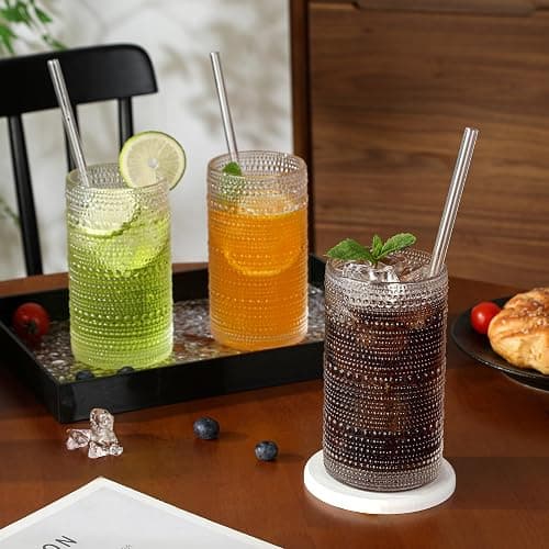 Akutaa Vintage Hobnail Drinking Glasses Set of 12, 16 oz Large Capacity Embossed Clear Tumblers, Highball Glasses for Water, Cocktail, Beer, Whiskey, Kitchen & Bar Use thumbnail 6