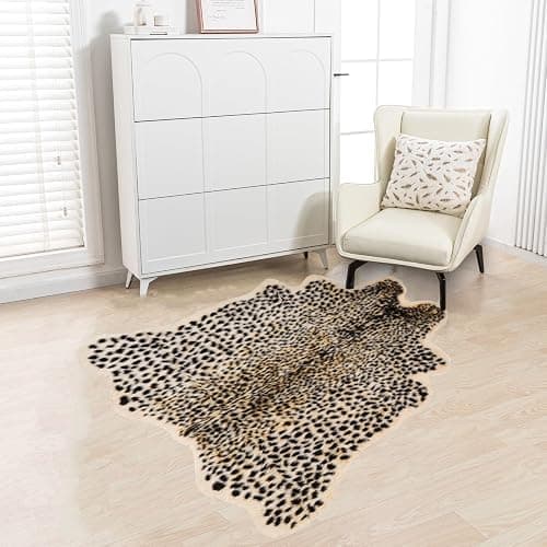Leopard Rug Cheetah Rug Animals Printed Hide Mats Faux Fur Cowhide Skin Carpet for Home Office, Livingroom, Bedroom, 5.3ft x 6.6ft thumbnail 8