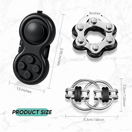 Gejoy 3 Pcs Fidget Toys Adults Set Handheld Fidgets Controller Pad Game Six Roller Chain Key Flippy Chain Autism Sensory for ADHD Add OCD Autism Anxiety Stress Relief Teen Kids(Black) thumbnail 3