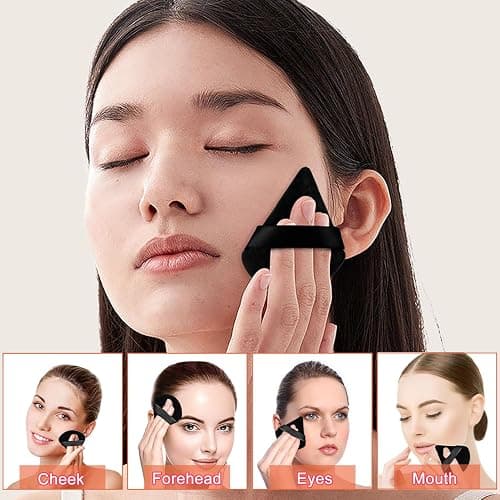 8 Pcs Powder Puff Face Triangle,2 Colors Face Makeup Puff Wet Dry Dual-Use,Face Powder Puff for Under Eye Makeup Applicator(Skin Color&Black) thumbnail 7