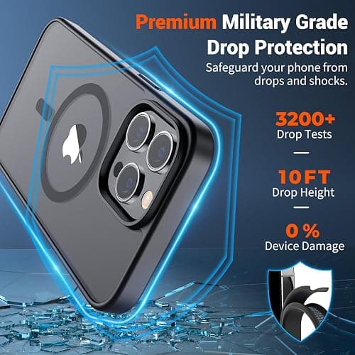 SUPFINE Magnetic for iPhone 14 Pro Max Case (Compatible with MagSafe) (Military Grade Drop Protection) Translucent Matte Shockproof Phone Cover,Black thumbnail 3
