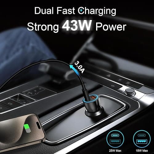 iPhone 17 16 15 Car Charger, [Apple MFi Certified] USB C Car Charger 43W Fast Charging with 3.3 FT Type C to C Cable, USB Car Adapter for iPhone 17/17 Pro/17 Pro Max/Air/16/15 thumbnail 2