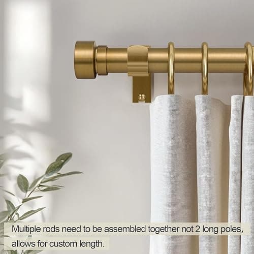 Lootkell Warm Gold Curtain Rods for Windows 72 to 144 Adjustable Length Heavy Duty 1" Diameter Brass Bronze Long Window Curtain Rod with Solid Metal Finials for Outdoor Farmhouse Bedroom Living Room thumbnail 4