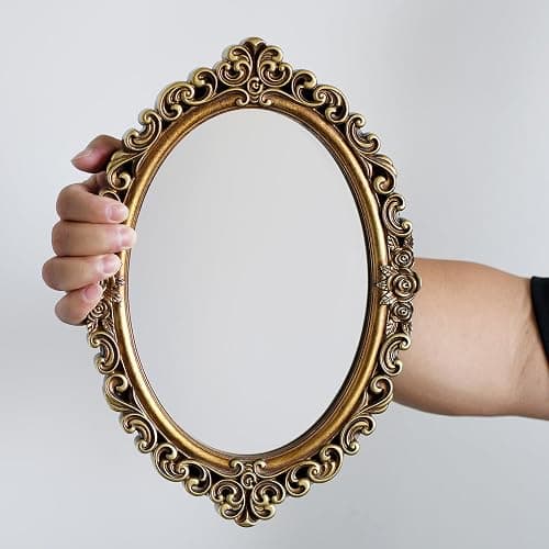 OIGUMR Oval Smallest Wall Mirror Resin Frame Size：12 x 8.3 inch Mirror Vintage Hanging Mirrors for Bedroom Living-Room Dresser Decor Gold thumbnail 4