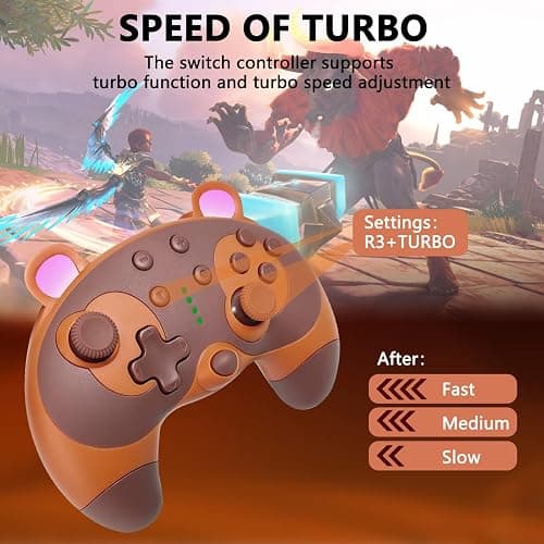 STOGA Switch Controller, Cute Raccoon Animal Switch Pro Controller for Switch Lite/OLED/PC, Wireless Switch Controller with Wake-Up,Gyro Axis,Turbo and Dual Vibration-Brown - brown thumbnail 4