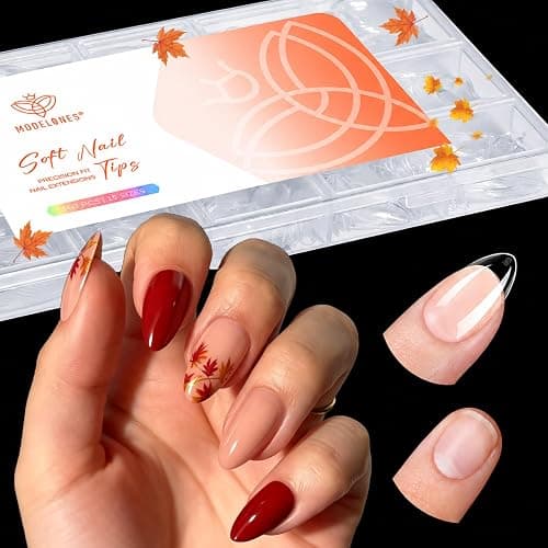Modelones Short Almond Nail Tips 360pcs Clear Pre-etched Fake Press On Nail | Clear Soft Full Cover Half Matte Acrylic Gel Tips Extension for Salon & Home Use 15 Sizes - Image 1