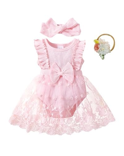 Renotemy Newborn Baby Girl Lace Romper Infant Summer Boho Flower Tulle Dress Party Gifts Newborn Photography Outfits - Image 1