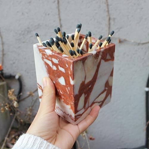 Calacatta Red Marble Toothbrush Holders for Bathroom, Natural Marble Makeup Brush Holder Countertop Organizer thumbnail 2