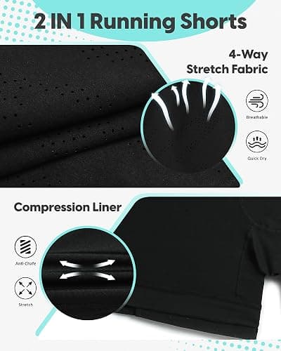 maamgic Mens Running Shorts with Compression Liner 5" Quick Dry Workout Gym Shorts Anti-Chafe 2 in 1 Athletic Shorts thumbnail 5