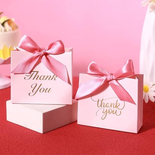VGOODALL 24PCS Thank You Gift Bags, 4.5x3.9x1.8Inches Mini Party Favor Bags Pink small Candy Boxes with Ribbon Small Gift Boxes for Wedding Bridal Baby Shower Birthday Party thumbnail 9