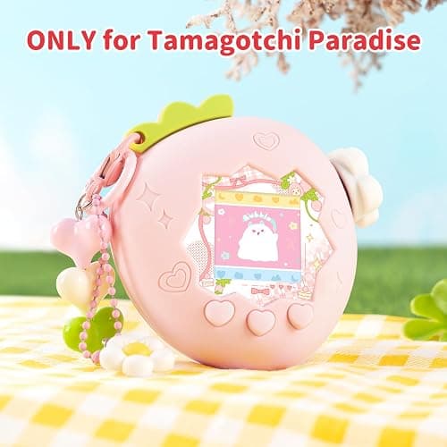 BUBBLELOGUS Strawberry Bubble Protective Case for Tamagotchi Paradise, Soft TPU Silicone Cover with Faceplate, Flower Shaped Zoom Dial Cap & Charms Set, Anti-Scratch & Waterproof (Pink) thumbnail 3
