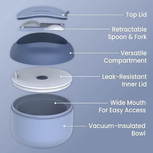 Bentgo Bowl - Insulated Leak-Resistant Bowl with Snack Compartment, Collapsible Utensils and Improved Easy-Grip Design for On-the-Go - Holds Soup, Rice, Cereal & More - BPA-Free, 21.2 oz (Slate) thumbnail 8