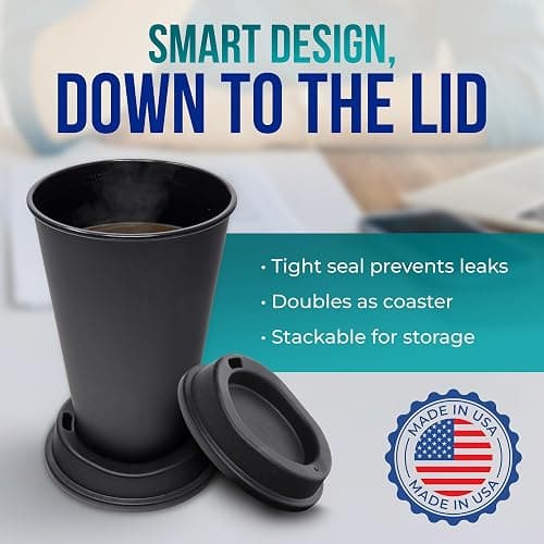 Rolling Sands USA Made 16 oz Reusable Coffee Cups with Lids 2 Pk, To Go Travel Cups, Hot or Cold Drinks, Dishwasher and Microwave Safe, Black thumbnail 6