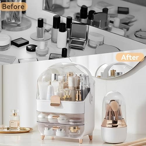 Makeup Organizer Countertop, Skincare Bathroom Counter Organizer, Storage Box Cosmetic Display Cases, Teen Girl Gifts Trendy Stuff Make up Organizers for Vanity, Dresser (Rose Gold) thumbnail 6
