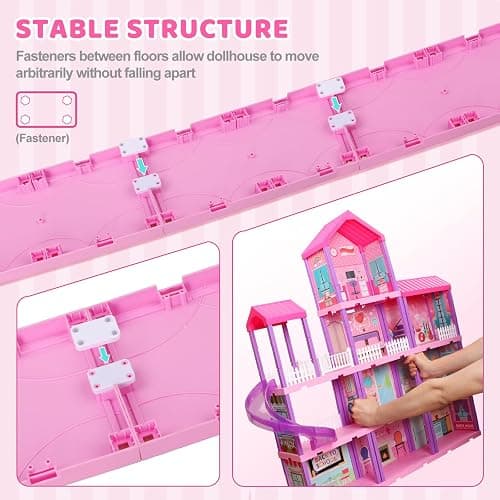 beefunni Doll House, Dream Dollhouse for Girls,Doll Houses 4-5 7-8 Year Old with 4 Stories -11 Rooms, 2 Dolls and Furniture, Princess Dollhouse 2025 Christmas Toy Gifts for 3 4 5 6 7 8+ Year Old Girls thumbnail 6