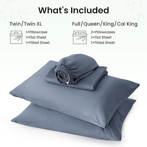 Love's cabin 4 Piece Full Size Sheet Set, 100% Rayon Derived from Bamboo, Cooling & Breathable, Soft Silky Deep Pocket up to 16", Hotel Luxury Bedding for Hot Sleepers, Bluish Grey thumbnail 8