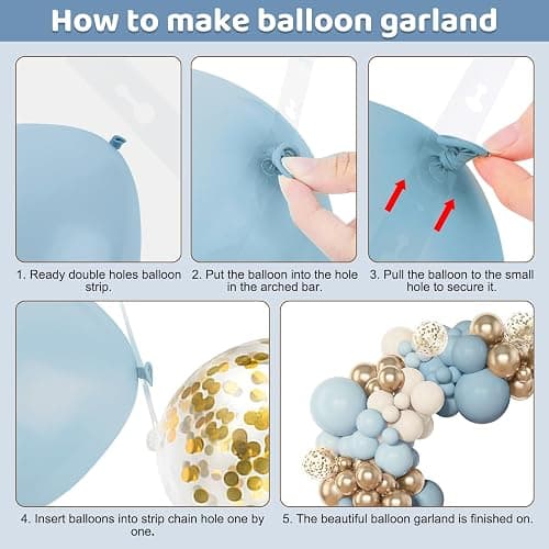 Amandir 153pcs Dusty Blue Balloon Garland Arch Kit, Different Sizes 18 12 10 5 inch Blue White Sand Latex Metallic Confetti Gold Balloons for Boys Birthday Boho Baby Shower Party Decoration Supplies - Dusty Blue thumbnail 3