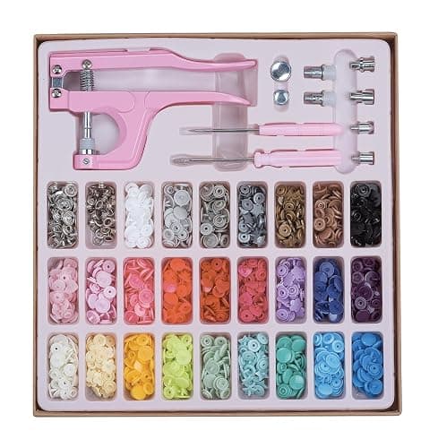 Plastic Snap Fastener Kit, Plastic and Metal Snap Buttons with Snaps Pliers Set, 270 Sets Resin and Metal Snap Buttons for Sewing and Crafting (Pink) - Image 1