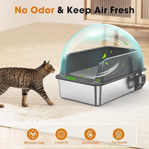 2PACK Stainless Steel Litter Box, Extra Large Litter Boxes for Big Cats, XL Metal Cat Litter Box with Lid High Sides, Anti-Urine Leakage, Non-Sticky, Scoop Included thumbnail 6