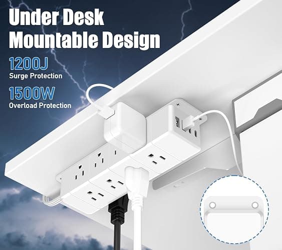 ANNQUAN 40W Fast Charging Under Desk Power Strip,12 Outlet Mountable Power Strip with 4 USB,1200J Surge Protection,6FT Flat Extension Cord thumbnail 5