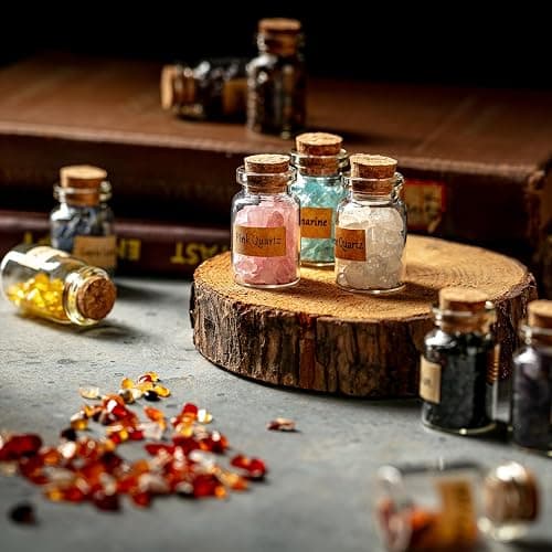 KHOCOEE 24 Gemstone Bottles Chip Crystals and Healing Stone, Chakra Healing Crystals Bottles, Wicca Gem Stones Set, Witchcraft Crystals thumbnail 5