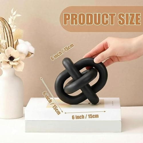 Yalikop 3 Link Wood Knot Decor Rustic Table Shelf Accents, Black | Hand Carved Chain Link, Boho Decorative Knot for Coffee Table Bookshelf, Modern Rustic Accents for Living Room Bedroom thumbnail 3