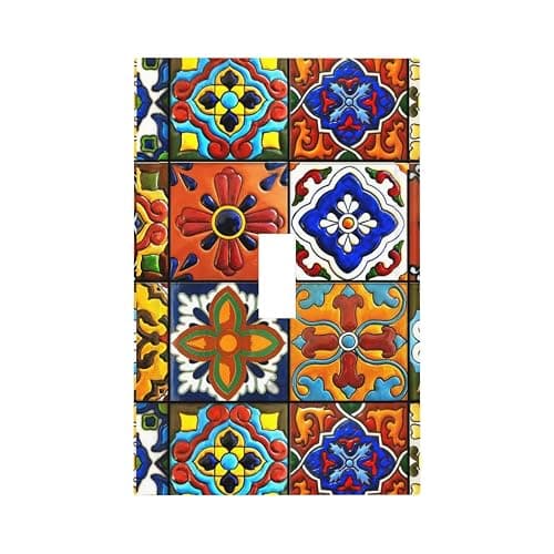 Mexican Talavera Ceramic Pattern Single Toggle Light Switch Plate 1 Gang Decorative Wall Plate Cover Electrical Switchplate Faceplate for Bedroom Room Decorate thumbnail 3