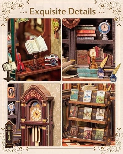 CUTEBEE Book Nook Kit, DIY Miniature House Kits for Adult and Teens, Bookend Diorama with LED, 3D Wooden Puzzle, Mini Booknook Bookshelf Insert Decor, Crafts Hobbies Gifts for Adults（Owl Bookstore thumbnail 5