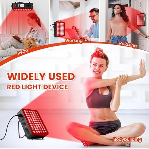 ⭐️Red Light Therapy for Body, 660nm 850nm Near Infrared Light Therapy Panel, 60 Dual Chip LED Device with 300W of Power, Ideal for Body, Face, Improve Sleep, Skin Health, Includes Hanging Kit & Handle thumbnail 7
