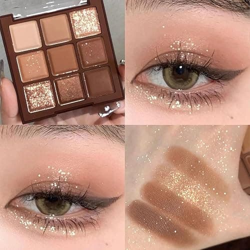 Brown Eyeshadow Palette - Matte Shimmer Glitter Neutral 9-Color Eye Shadow Palette,Highly Pigmented Natural Nude Eyeshadow Makeup Pallet (Chocolate Brown) thumbnail 7