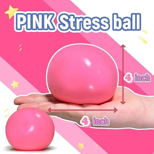 Giant Squishy Stress Balls for Kids and Adults - 4-Inch Jumbo Squishy Toys Dough Stress Ball, Stretchy Squeeze Fidget Toys for Boys, Girls, Birthday Gift, Easter Basket Stuffers (Pink) thumbnail 2