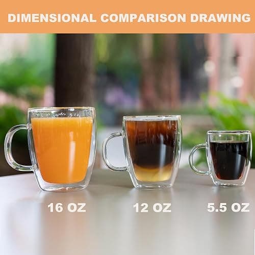 YUNCANG Double Wall Coffee Mugs, (4-Pcak) 16 Ounces-Clear Glass with Handle,lnsulated,Cappuccino,Tea,LatteCups,Beverage Glasses Heat Resistant thumbnail 8