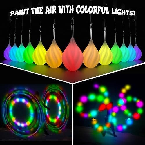 LED Poi Balls Set for Children and Adults - Luminous Premium Toy for Beginners & Professionals | LED Pois Kids Juggling | Juggling Set & Light Painting Accessories | Fire Poi Balls & Luminous Balls thumbnail 4