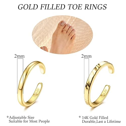 IRONBOX 14K Gold Filled Toe Rings for Women Simple Open Band Toe Ring Adjustable Toe Rings - Gold C thumbnail 2