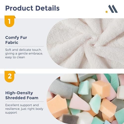 MAXYOYO Bean Bag Chair, Comfy Bean Bag Sofa with Back Support, Faux Fur Bean Bag Chair for Adults and Kids, Stuffed Floor Sofa for Living Room, Bedroom, Apartment, Beige thumbnail 5