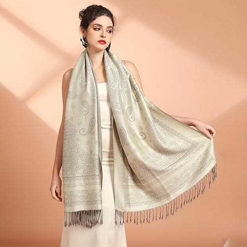 Ciormis Two Tone Silky Paisley Pashmina Shawl Scarf,Soft Women's Rave Jacquard Pashminas Wrap Scarves thumbnail 3