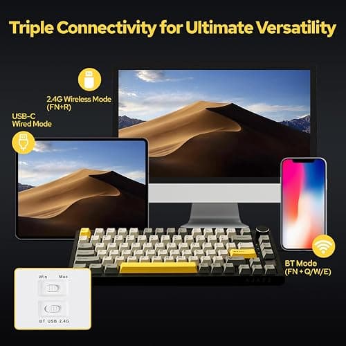EPOMAKER Ajazz AK820 Pro 75% Wireless Mechanical Keyboard with TFT Smart Display&Knob, Gasket-Mounted Gaming Keyboard, BT/2.4GHz/USB-C Wired (Grey, Gift Switch) thumbnail 4