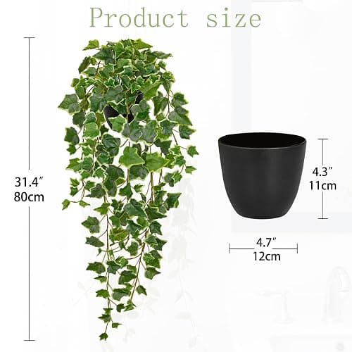 Hollyone Artificial Hanging Plants Potted 31.4" Fake Ivy Vine Faux Ivy Leaves Hanging Greenery Plant in Black Pot for Home Indoor Wall House Room Patio Shelf Office Decor thumbnail 3