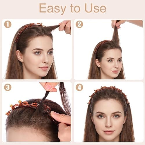 Wanmu 4 Pcs Headbands with Clips Hairpin Headband for Twisty Bangs Hairstyle Weave Bangs Toothed Clip Headbands for Women Girl Y2K Fashion Styling 90s Hair Accessories (Black, Brown) thumbnail 5