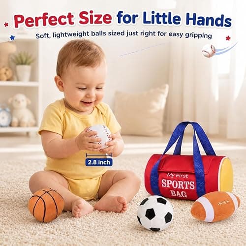 KMUYSL My First Sports Bag, Soft Sensory Balls for Baby Toys 0-12 Months | Plush Toy with 4 Rattle Balls, Newborn Toys for 0-3-6-9-12 Month , 1st Birthday for Baby Boys Gifts thumbnail 2
