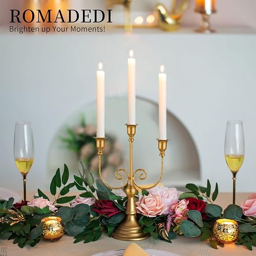Romadedi Gold 3 Arm 11.8" Candelabra Candle Holders, Set of 2 | Wedding Candlestick Holder, Theme Party Table Centerpiece Decor, Dining Room, Birthday Holiday Christmas thumbnail 6