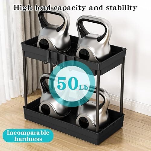 PurKeep 2 Pack Under Sink Storage - 2 Tier Kitchen Storage and Organisation Cupboard Organiser, Under Sink Shelf, Under Cabinet Organizer with Hooks, for Bathroom Kitchen Countertop, 2 Size 1L+1M thumbnail 5
