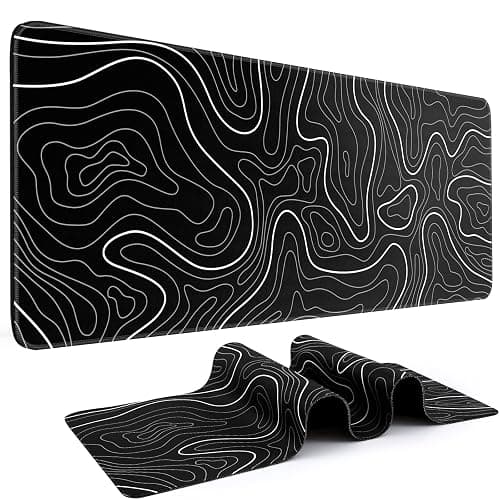 DIGSOM Gaming Mouse Pad, Black with White Topographic Line, 31.5x11.8in | XL Mouse mat, Smooth surface, Anti-slip rubber base, For keyboard and mouse, For home and office use - Image 1