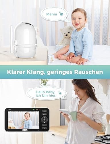 GHB Babyphone mit 2 Kameras 5 Zoll 720P HD Display mit bis zu 168h Akkulaufzeit im VOX Schlafmodus Gegensprechen Nachtsicht und Temperaturanzeige thumbnail 8