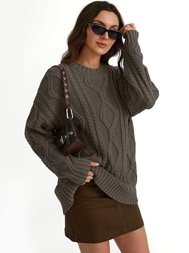Trendy Queen Women's Oversized Cable Knit Crewneck Sweaters thumbnail 5