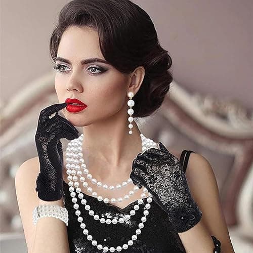 dinghaole 3 Pièces Parure de Bijoux en Perles en Plastique, 1 Collier de Perles Long, 1 Bracelet de Perles et 1 Paire de Boucles d'oreilles, pour Fête, Bal, Mariage, Festival thumbnail 5