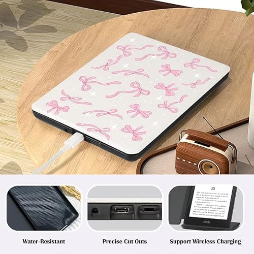 Cozynestcy Cute Girls Kawaii Bow Case for 7" Kindle Paperwhite(12Th Gen,2024)&Kindle Colorsoft Pink Bowknot Cover with Hand Strap Soft Pu Leather Case Compatible with Kindle Basic Auto Sleep&Wake thumbnail 2