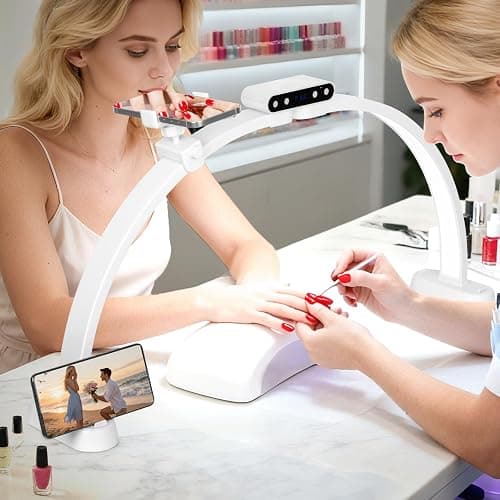 KIRKAS Foldable Half Moon Light with Display Screen, Nail Lamp for Desk with Phone Holder, 29in Esthetician Light 3 Color Mode(3000K-6500K) 10 Brightness Level, Detachable Base for Manicure Handicraft - Image 1