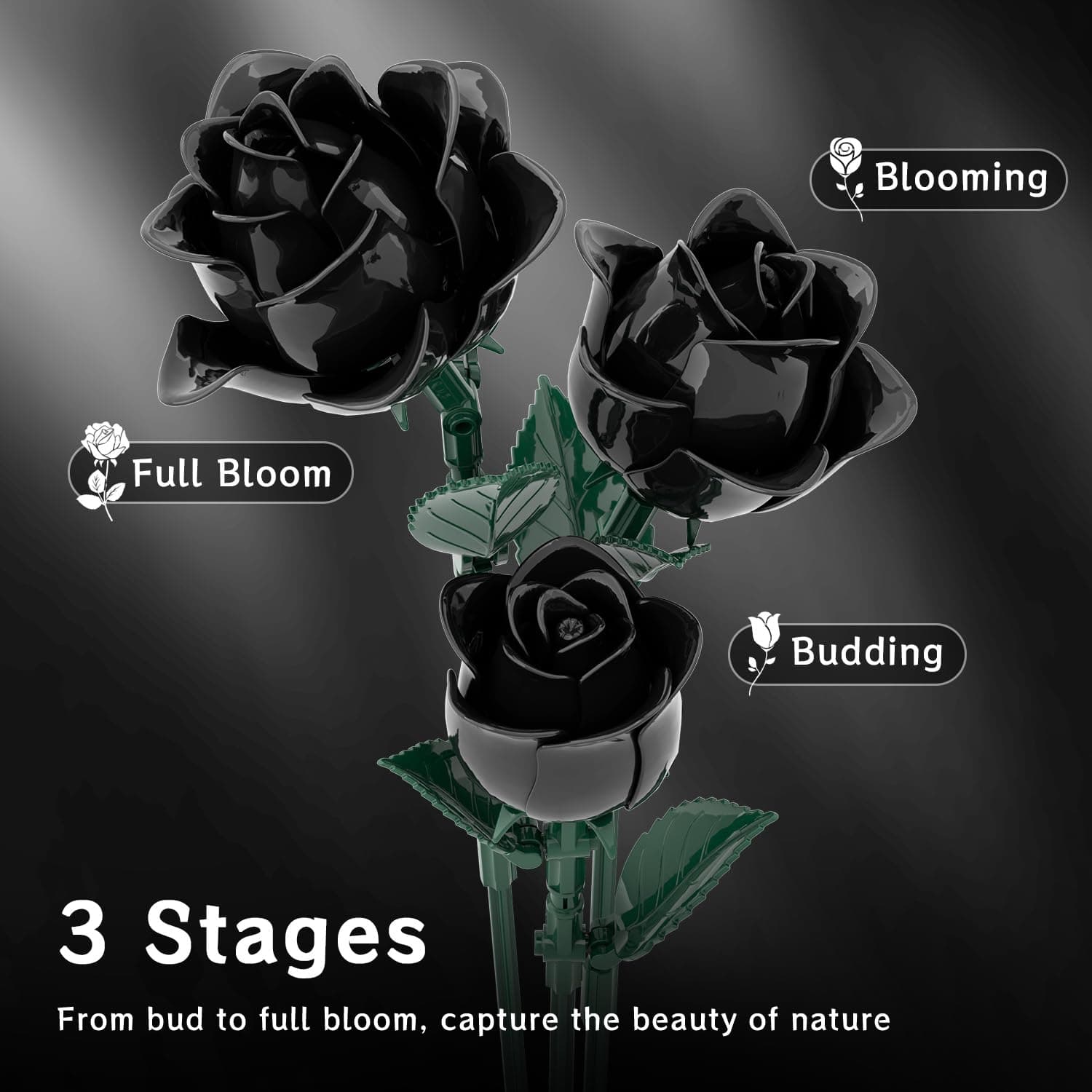 Black Roses Bouquet Building Set, Artificial Flowers Botanical Collection Building Block for Adults, Gothic Home Decor for Women, Girls, Compatible with Lego Flowers, 585 PCS thumbnail 3