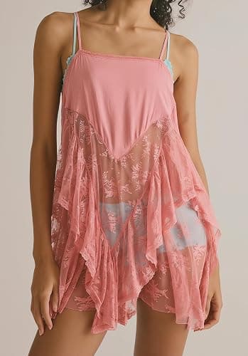 Jenkoon Womens Lace Slip Dress Sweet Summer Mini Dress with Adjustable Straps Square Neckline Slip Top thumbnail 2